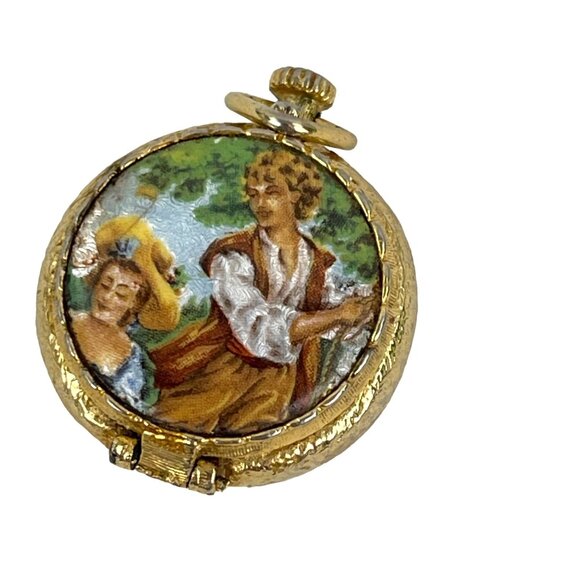 House of Fuller Vintage Gold Tone Perfume Holder Pendant With Romantic Scene Ena - Picture 3 of 9